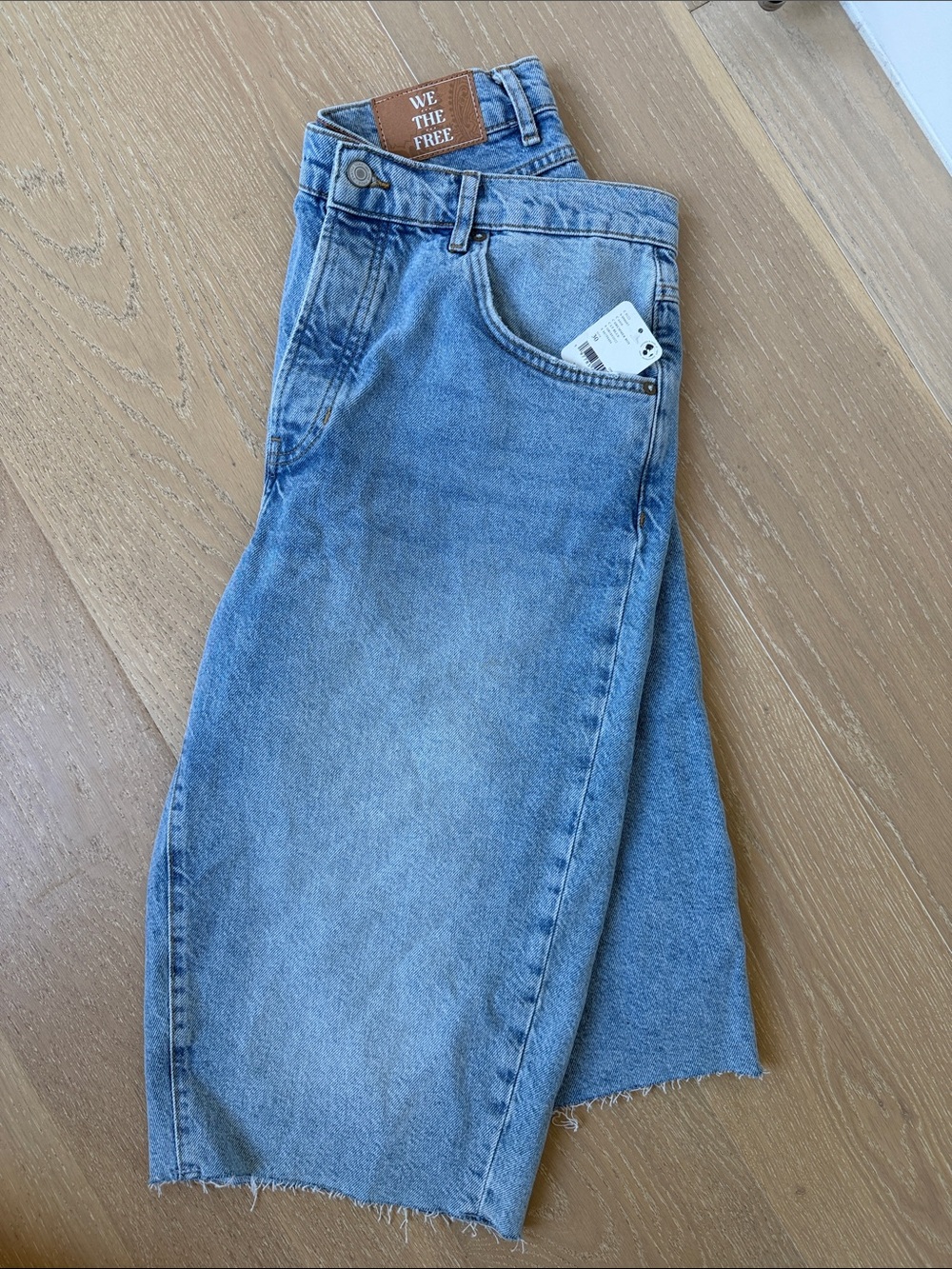 Free People Drummer Boy Light Blue Washed Denim JORTS (long shorts)